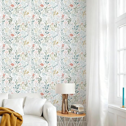 Floral Peel and Stick Wallpaper Boho Floral Contact Paper 16.9" x 196.8" Modern Wildflower Self Adhesive Wallpaper for Bathroom Flower Decorative Removable Wall Paper for Bedroom Cabinets
