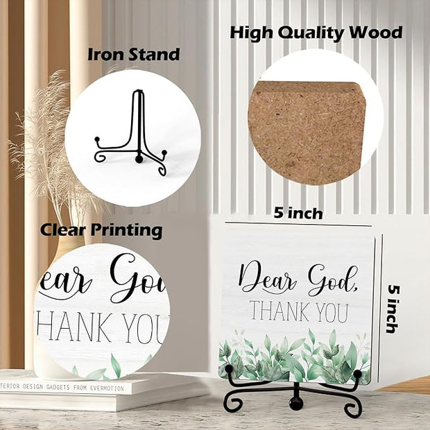 Modern Farmhouse Decor, Home Decor For Living Room, Boho Chic Aesthetic Shelf Decorations, Christian Eucalyptus Dear God Sign, Farm House Entryway Tv Stand Fireplace Coffee Table Decoration (09)