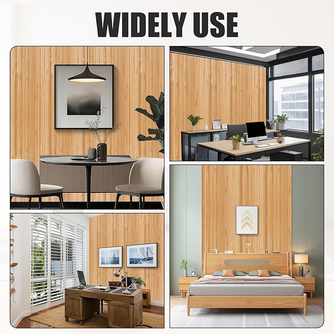 FONUNO Bamboo Wall Panel for Interior Decoration Bamboo Pole Wrap Roll Natural Wainscoting Paneling Decorative Wall Slat Covering for Living Room, Bedroom, Office (48 Inch x 96 Inch, Carbonized)
