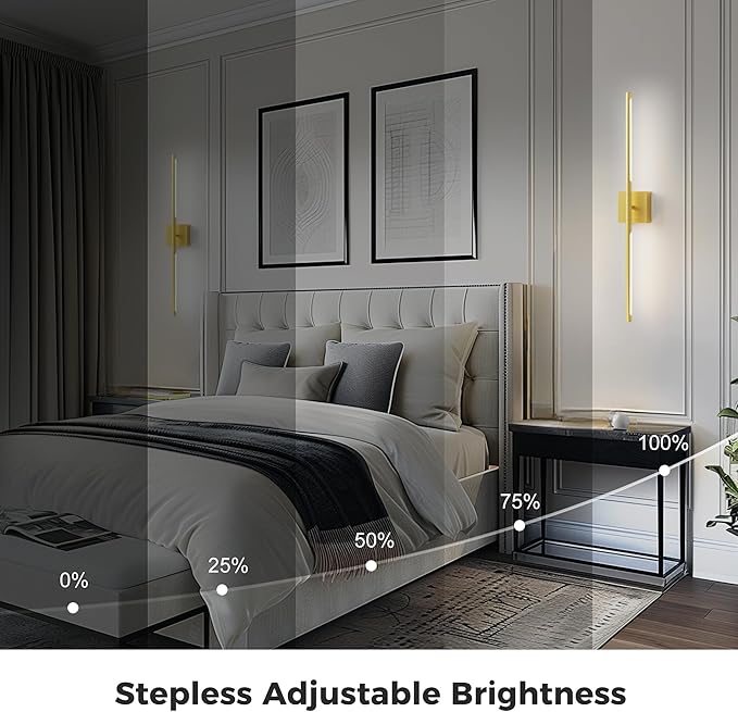 L LOHAS LED Battery Operated Wall Sconces Set of 2, Battery Wall Sconce 10000mAh, Gold Rechargeable Sconces 6000K, 28.3 Inch Wireless Wall Lights, Sconce Wall Decor for Bedroom, Living Room
