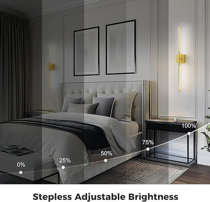 L LOHAS LED Battery Operated Wall Sconces Set of 2, Battery Wall Sconce 10000mAh, Gold Rechargeable Sconces 6000K, 28.3 Inch Wireless Wall Lights, Sconce Wall Decor for Bedroom, Living Room