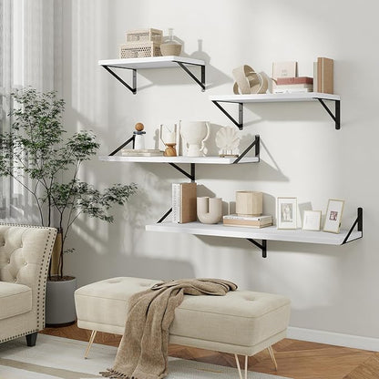 Floating Shelves, 12 Inch Deep Rustic Wood Wall Storage, 36W x 12D Wall Shelves Set of 2, Heavy Duty Metal Brackets, Large Industrial Book Shelf for Living Room, Kitchen, Bedroom, White