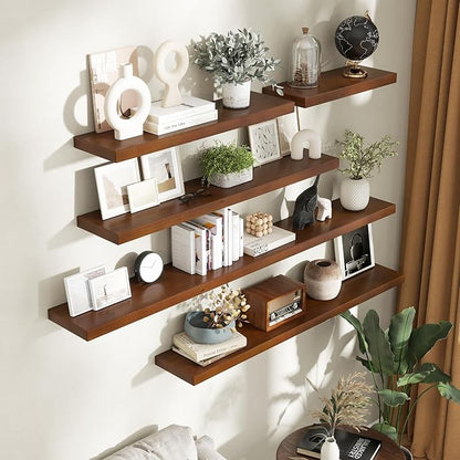 Axeman 72 Inch Floating Shelves for Wall, 9.3" Deep High End Solid Real Wood Wall Shelves with Heavy Duty Invisible Bracket for Living Room, Bedroom, Kitchen, Bathroom, Set of 1, Walnut Finish