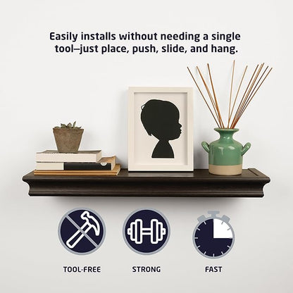 HIGH & MIGHTY 515605 Decorative 18" Floating Shelf Holds up to 15lbs, Easy Tool-Free Dry Wall Installation, Beveled, Retail Packaging, Black