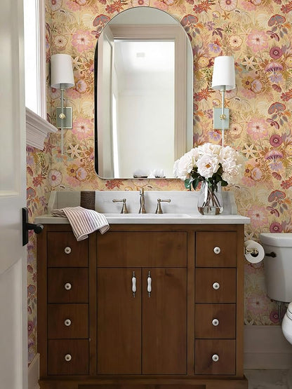 Ismoon Vintage Floral Peel and Stick Wallpaper Deep Beige Contact Paper Jellyfish Starfish Stick on Wall Paper Removable Self Adhesive Vinyl Wallpaper for Bedroom Wall Cabinet Decor 17.3x393in