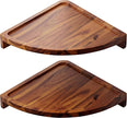 Demigo Floating Round Corner Shelves for Wall 2pcs - Acacia Wood Wall-Mounted Storage Shelves for Home Decor, Space Saving Displays for Living Room, Kitchen, Office, and Bedroom (Natural Brown)