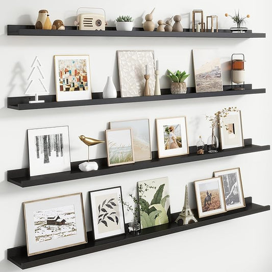 Floating Picture Ledge Shelves for Wall Set of 4, 56 Inch Wall Shelves with Lip Long Large Nursery Book Shelf for Toys Storage Kids Bookshelf Wall Mounted Living Room Bedroom Decor Frames