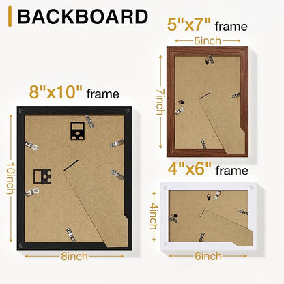 Vittanly 10 Pack Picture Frames, Picture Frames Collage Wall Decor with Two 8x10, Four 5x7 and Four 4x6 Photo Frames, Gallery Wall Frame Set for Wall or Tabletop Display, Black, Walnut Brown and White