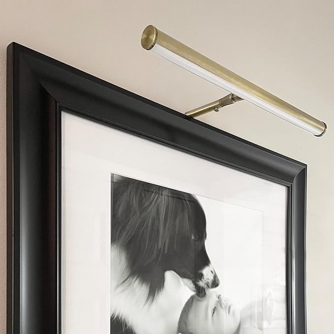 Maxxima 14 in. LED Picture Light - Integrated LED Display Wall Light, 3000K Warm White, 200 Lumens, Includes On/Off Switch, Adjustable Decor Light for Indoor Art Display - Antique Brass Finish