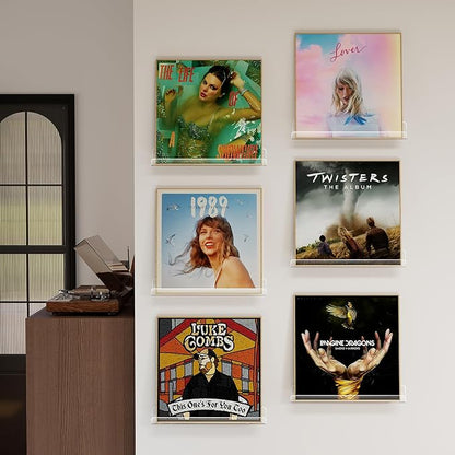 Vinyl Record Shelf Wall Mount, 12 inch Clear Acrylic Album Record Holder Display, Floating Shelves for Wall, Magazine Shelf, Kids Bookshelf, Suitable for Bedroom, Living Room, etc.—6 Pack
