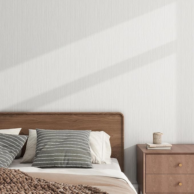 Grasscloth Textured Wallpaper Peel and Stick 24inX393in Fabric Wall Paper Upgraded Thick Self-Adhesive Vinyl Contact Paper for Home Use(Beige Grey)