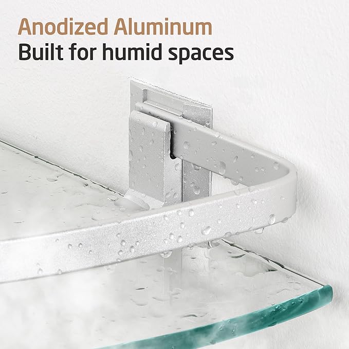 KES Glass Corner Shelf Bathroom, Corner Glass Shelf with Rail Wall Mount 2 Tier Sand Sprayed Silver Finish, A4120A-P2