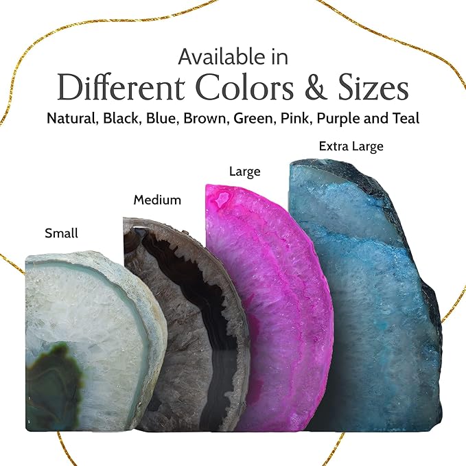 Nature's Decorations Agate Bookends - A Quality Teal Geode with Non-Skid Rubber Bumpers for Shelves, Office, Home Decor - Heavy Duty Cool Crystal Stone (3-4 LB)
