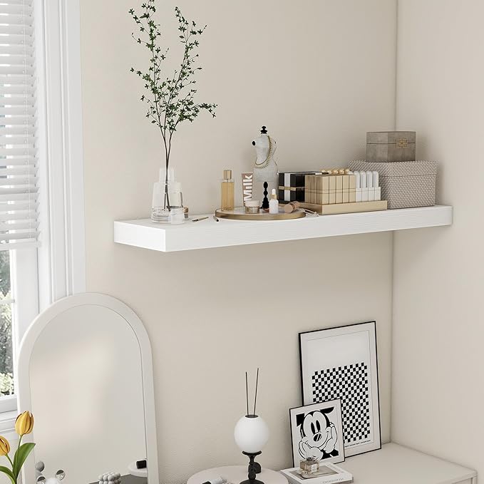 48 Inch White Floating Shelf | 12 Inch Deep Floating Shelves Set of 1 | 48
