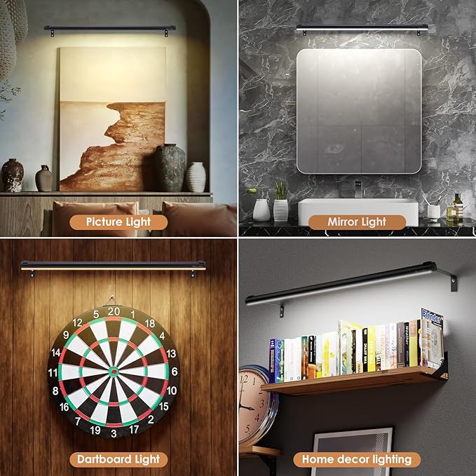 Battery Operated Wireless Picture Light，Rechargeable/Plugged in 31.5inch Painting Display Light,Remote Control Wall Lights with Three Modes and Timing for Art Frame (Black)
