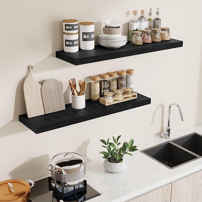 Dreamland 40 Inch Long Floating Shelves in White,9.3 Inch Deep Floating Shelf for Wall,Large Display & Storage Shelf, Wall Shelf for Bathroom Bedroom Living Room Kitchen Office，Set of 2