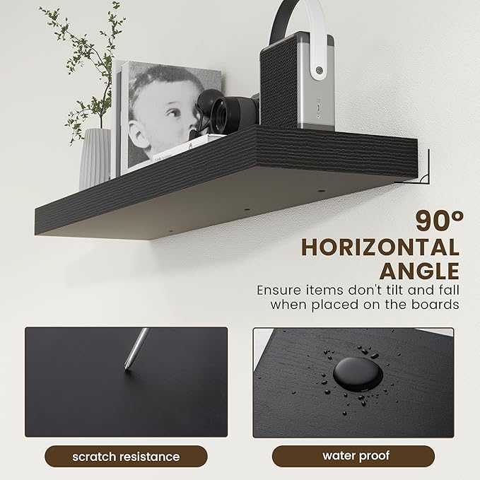 48 Inch Black Floating Shelf | 12 Inch Deep Floating Shelves Set of 1 | 48