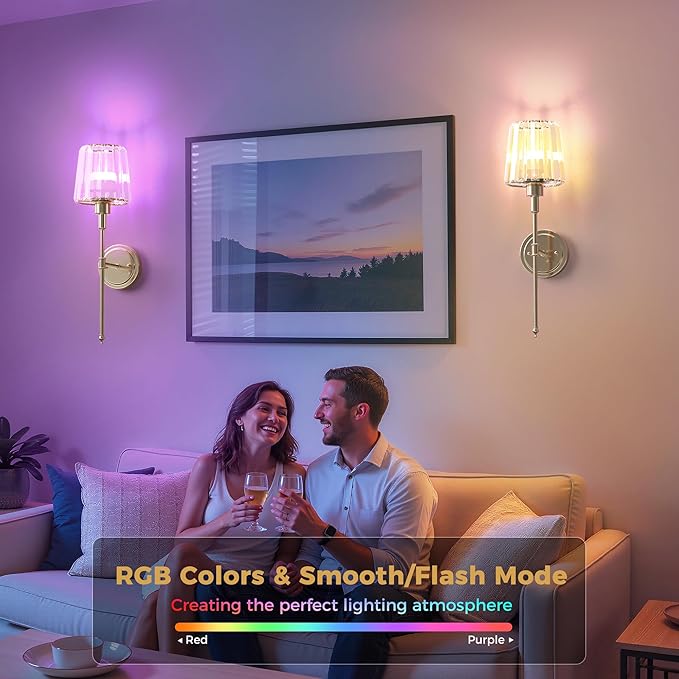 DORESshop Battery Operated Wall Sconce Set of 2, Wireless Wall Light, 15 Color Rechargeable Wall Sconces, Sconce Wall Decor Set of 2 for Bedroom, Living Room, Nickel and Crystal, 24.6in