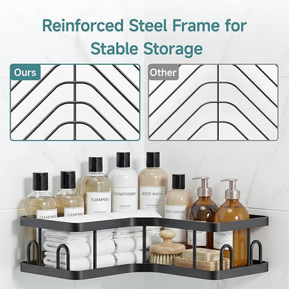 Veken Corner Shower Caddy 4-Pack, Advanced Rustproof Design, No Drilling Adhesive Shelves, Rack with Soap Holder, Large Capacity Bathroom Organizers and Storage, Wall-Mounted Kitchen&Home Decor,Black