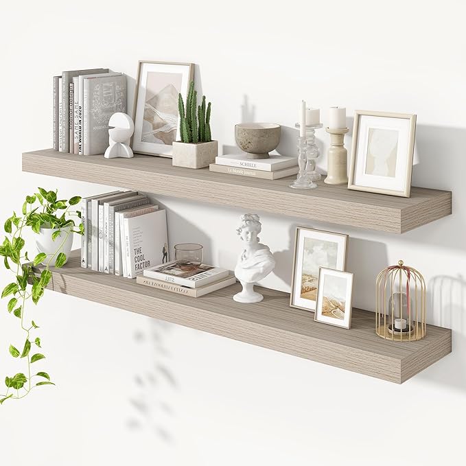 Heimlove Floating Shelves for Wall 55 Inch Long,Extra Large and Thick Wood Shelves Mounted Storage Hanging Shelf Invisible Bracket for Bedroom,Living Room,Kitchen,Office,Set of 2,Grey