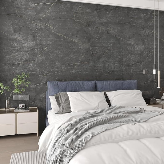 JSEVEM 31"×354" Extra Wide Thick Large Size Dark Grey Cyan Gold Marble Wallpaper Peel and Stick Glossy Gray Cyan Marble Contact Paper Faux Granite Wall Sticker for Bedroom Bathroom Living Room Walls