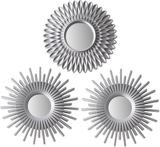 BONNYCO Wall Mirrors Pack of 3 Round Silver Mirrors for Home Decor, Bedroom and Room. Espejos Decorativos de Pared Sala Dormitorio, Circle Wall Decor Minimalist Vintage, Chic. Gifts for Women Mums