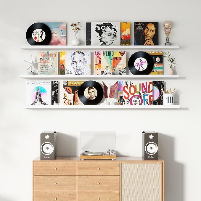 Axeman 72 Inch Floating Shelves | White Picture Ledge Shelf Set of 3 | Rustic Wood Wall Shelves with Lip | 72