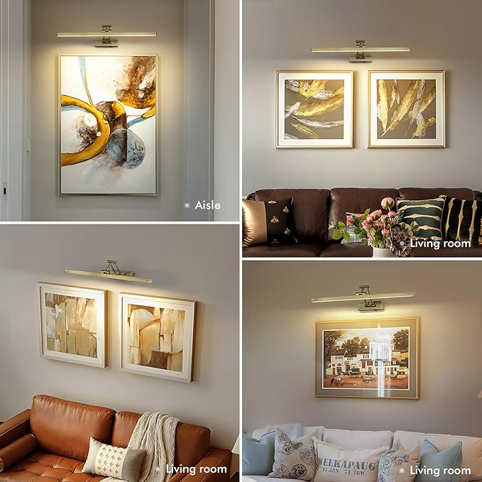 5W LED Wireless Picture Lights with Remote and Timer 23.6'' Inch Rechargeable Antique Bronze Gallery Lighting Battery Operated Art Lights Over Frame Portrait
