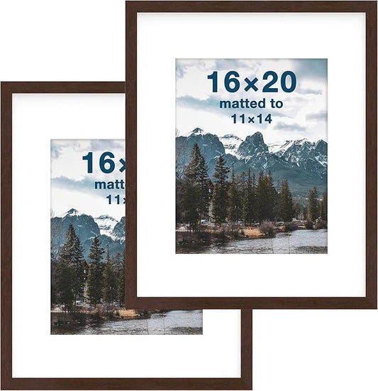FrameWorks 2-Pack, 16x20 Matted to 11x14 Picture Frame, Mahogany – Classic Wooden Photo Frame with Tempered Glass, Modern Matte Finish for Prints, Posters, Certificates & Wall Decor – Gallery-Ready