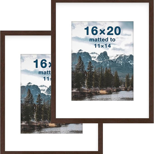 FrameWorks 2-Pack, 16x20 Matted to 11x14 Picture Frame, Mahogany – Classic Wooden Photo Frame with Tempered Glass, Modern Matte Finish for Prints, Posters, Certificates & Wall Decor – Gallery-Ready