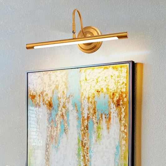 Curator-Grade Picture Light｜14" Solid Brass Anti-Glare｜95CRI True-Color｜90° Precision Lighting｜3000K Warm for Oil Paintings & Reliefs