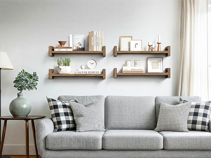 Upgraded Floating Shelves for Wall, Set of 3 Solid Wood Wall Mounted Shelves, 16