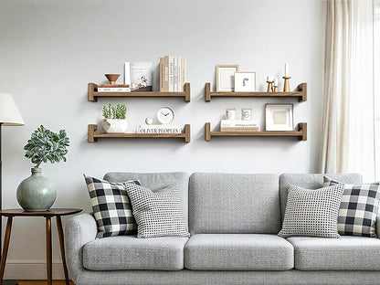 Upgraded Floating Shelves for Wall, Set of 3 Solid Wood Wall Mounted Shelves, 16" Rustic Walnut Display Shelf for Bedroom, Living Room, Bathroom, and Kitchen Decor - Heavy-Duty & Natural Pine