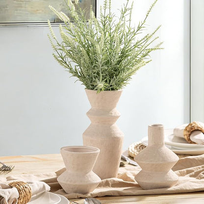 Ceramic Vase Home Table Decor - White Flower Vase Set of 3 Living Room Kitchen Decorations Farmhouse Modern Rustic Vases Decorative Centerpiece for Shelf Bedroom Office Bathroom Dining Coffee Desk