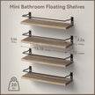 RICHER HOUSE 4-Piece Bathroom Paulownia Wood Shelves Set, Wall Mounted, Protected Guardrail, 20 lbs Weight Capacity - Carbonized Black
