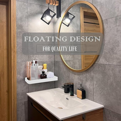 Z metnal Small Glass Bathroom Shelves, Floating Shelf, Mini Wall Shelf for Bathroom Organizer, Wall Mounted, White, 10 inch / 25cm