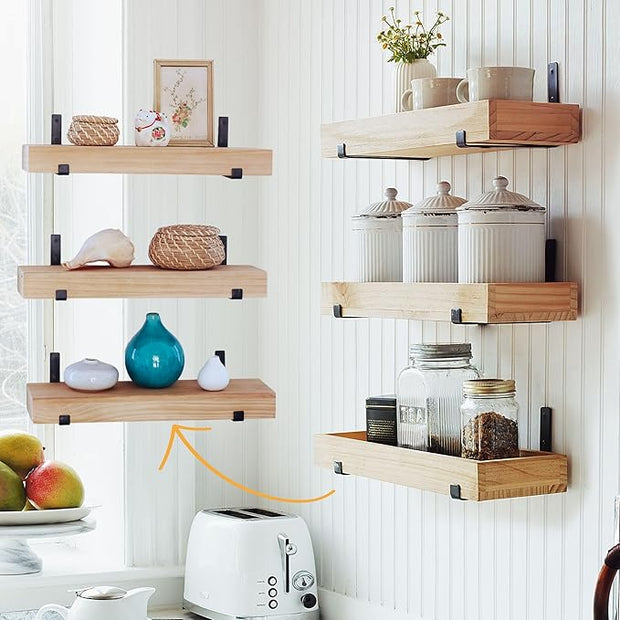 Autumn Alley Natural Wood Floating Wood Shelves for Wall – 3-Tier Wood Wall Shelves, Floating Wooden Shelf Set for Nursery, Bathroom, Kitchen, or Living Room – Use as Tray or Shelf
