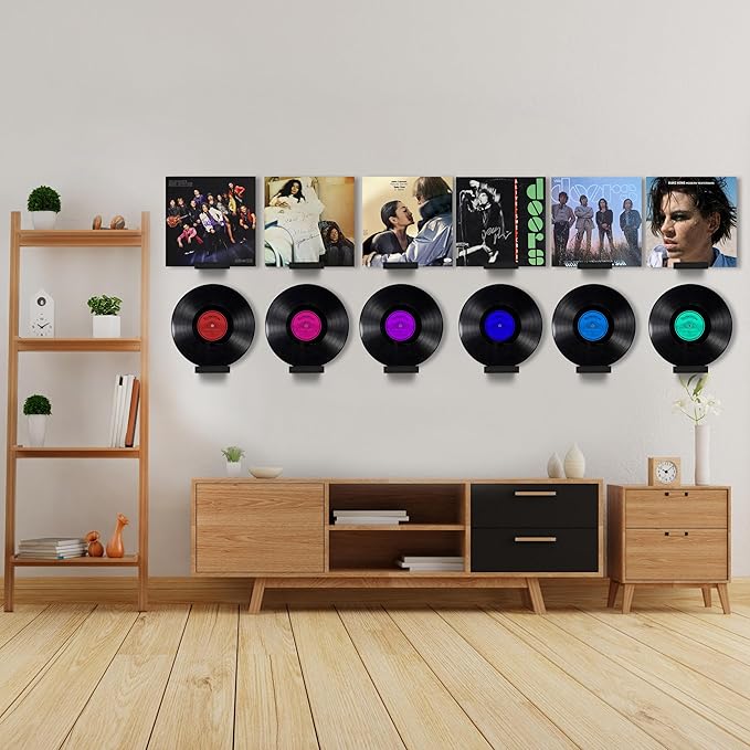 Wood Vinyl Record Shelf Wall Mount, Small Wall Record Holder Display Shelf, Vinyl Record Shelves Record Album Display Holder for LP, CD, Book Art Storage Vintage Home Decor (12, Black)