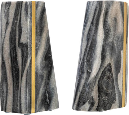 Main + Mesa Modern Marble Bookends with Brass Detail, Set of 2, Grey
