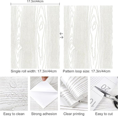 Yun-aeon Light White and Silver Wood Contact Paper 17.3"x80" Rustic Wooden Peel and Stick Wallpaper Removable Self-Adhesive Wallpaper Wood Grain Contact Paper for Countertops Cabinets