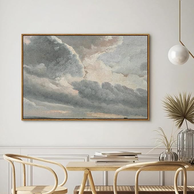 InSimSea Framed Canvas Wall Art, Landscape Wall Art, Study of Clouds Painting, Modern Farmhouse Decor, Rustic Wall Decor for Living Room, Bedroom, Office, 24