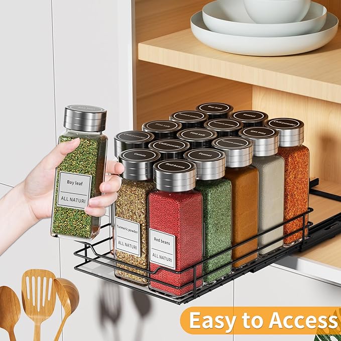 RCHYFEED Pull Out Spice Rack Organizer for Cabinet,Slide out Spice Organizer for Inside Cabinets,Heavy Duty Spice Organization for Kitchen and Pantry,Seasoning,Sauces(1-Tier,6.5