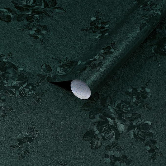 Dimoon 17.7''x236'' Green Peel and Stick Wallpaper Gothic Floral Wall Paper Contact Paper Closeout Renter Friendly Modern Self Adhesive Damask Cabinet Vinyl Roll(236''x17.7'', Green Floral Textured)