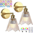 Vintage Battery Operated Wall Sconce with Transparent Crystal Grid Glass Lampshade Rechargeable Battery Powered Wall Light with Remote Control for Bedside Bedroom Bathroom, Set of 2
