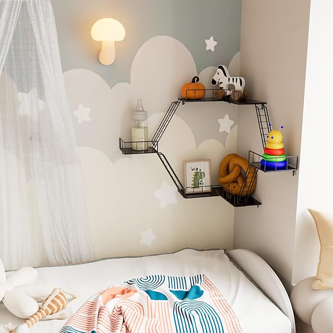 Fire Escape Wall Shelf - New York Fire Escape Shelf, Knick Knack Shelf for Figures, 3-Tier Corner Floating Shelves, Metal Decorative Display Shelves, Black Wall Shelves for Bedroom&Home Decor