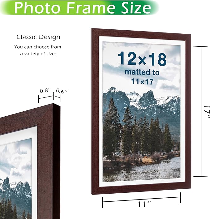 FrameWorks 2-Pack, 12x18 Matted to 11x17 Picture Frame, Mahogany – Classic Wooden Photo Frame with Tempered Glass, Modern Matte Finish for Prints, Posters, Certificates & Wall Decor – Gallery-Ready