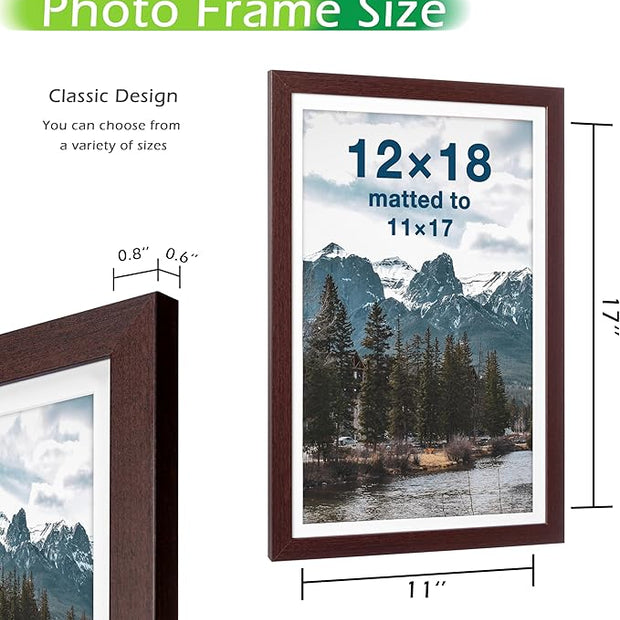 FrameWorks 2-Pack, 12x18 Matted to 11x17 Picture Frame, Mahogany – Classic Wooden Photo Frame with Tempered Glass, Modern Matte Finish for Prints, Posters, Certificates & Wall Decor – Gallery-Ready