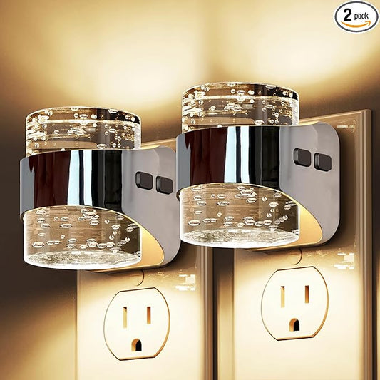 L LOHAS LED Night Light, 2 Pack 3000K Bubble Night Lights Plug into Wall, Acrylic Night Lights with Light Sensor, Adjustable Brightness,Plug in Nightlights for Rooms Bathroom Hallway