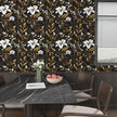 White Floral Wallpaper Peel and Stick, Black Gold Vintage Contact Paper, Dark Golden Botanical Wall Paper Self Adhesive Removable Waterproof for Bedroom Cabinet Drawer Table Decor 17.5