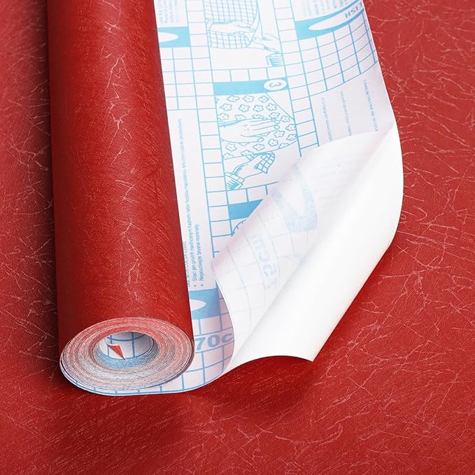 Safiyya Contact Paper Red Silk Wallpaper Textured Self Adhesive Wallpaper Peel and Stick for Bedroom Solid Color Decorative Wall Paper Vinyl Rolls 78.7